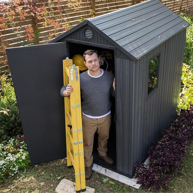 Keter Darwin 4x6 Feet Outdoor Storage Shed, Graphite Gray – Lockable Resin - Image 2