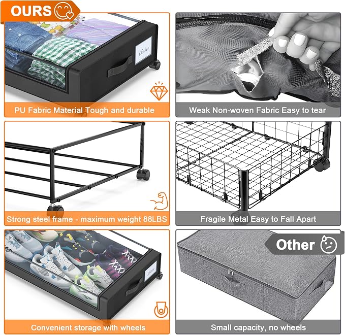 Under Bed Storage with Wheels, 4 Pack Under Bed Storage Containers with - Image 2
