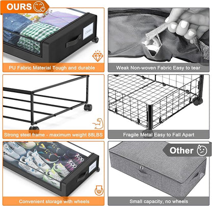 Under Bed Storage with Wheels, 4 Pack Under Bed Storage Containers with - Image 2