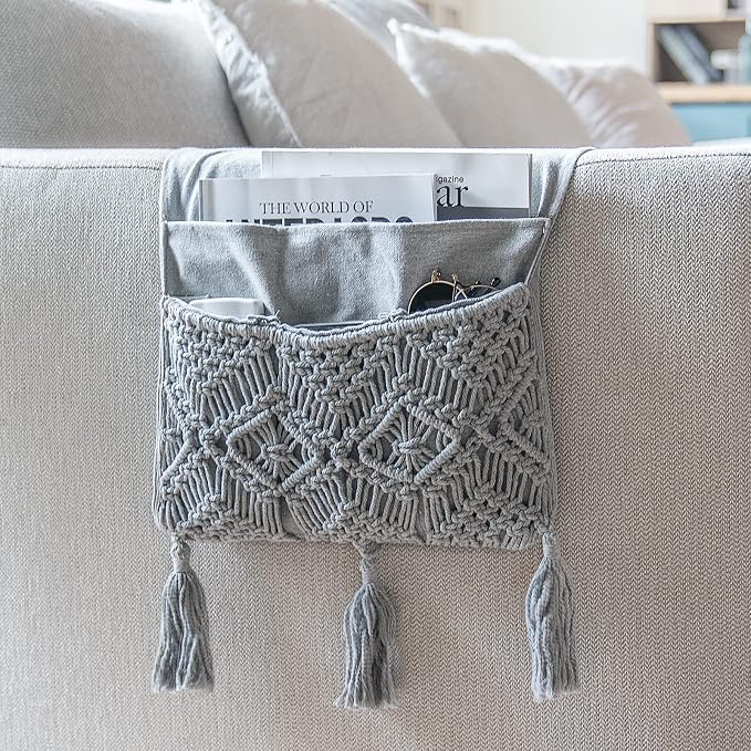 Mkono Macrame Couch Organizer Remote Control Caddy Sofa Armrest Armchair by Mkono