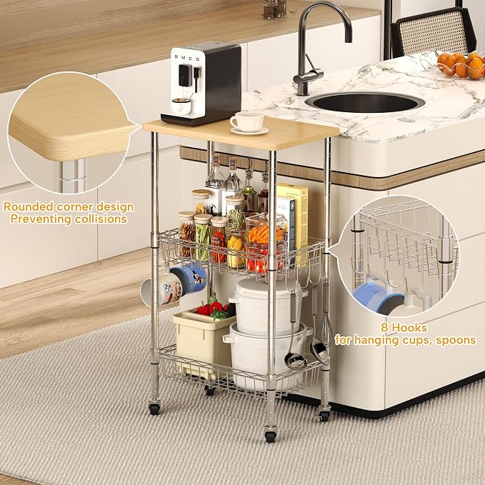 Homeiju Rolling Kitchen Storage Cart, 3-Tier Storage Rack on Caster Wheels - Image 4