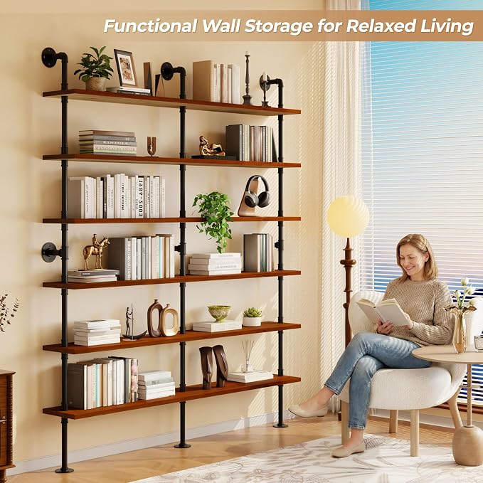Industrial Ladder Shelf Bookcase, Wall Mounted Rustic Bookshelf, Retro Wood - Image 3
