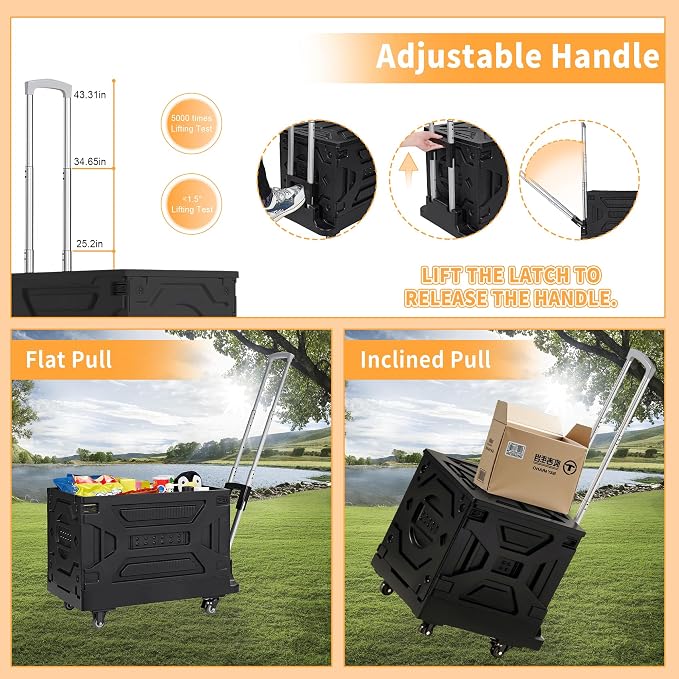 VECELO 88LHeavy-Duty 2-in-1 Foldable Utility Cart, Large Capacity Rolling Crate - Image 5