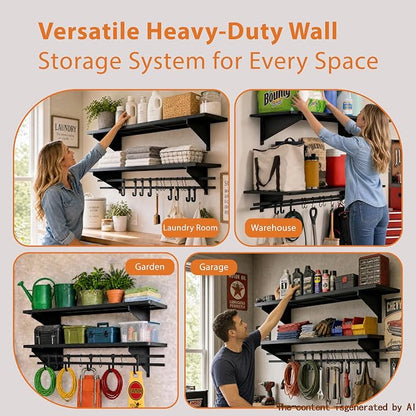 2-Pack 4ft x 16in Heavy Duty Metal Garage Wall Shelving, 700lbs Capacity Solid - Image 5