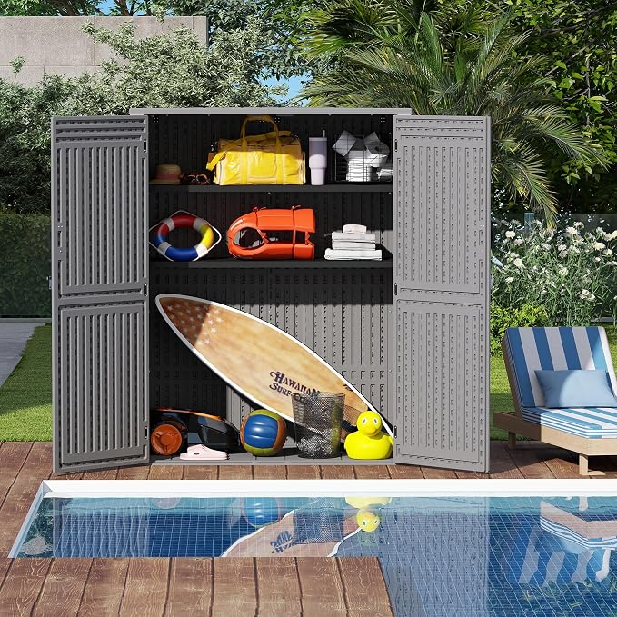 EHHLY Vertical Resin Storage Shed, 60 Cuft Garden Tool Sheds & Outdoor Storage - Image 6