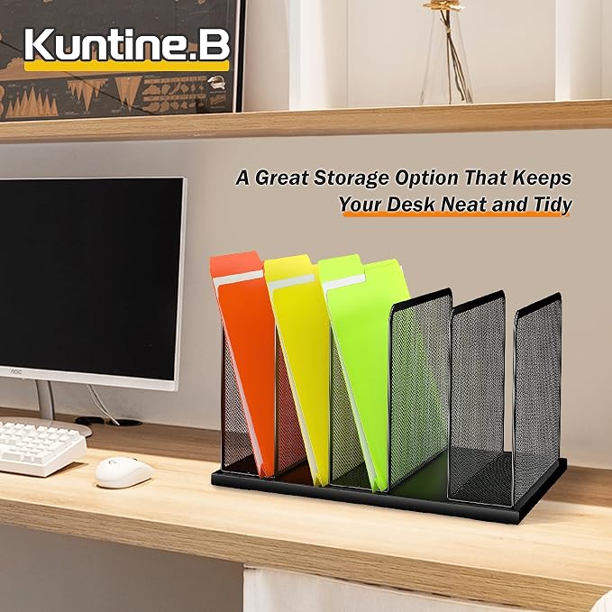 Kuntine.B Desk File Organizer 5 Upright Mesh Desktop Organizer File Sorter - Image 6