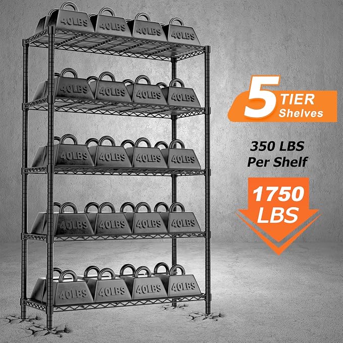 Storage Shelves Heavy Duty, 5-Tier Adjustable Metal Industrial Utility Shelf - Image 4