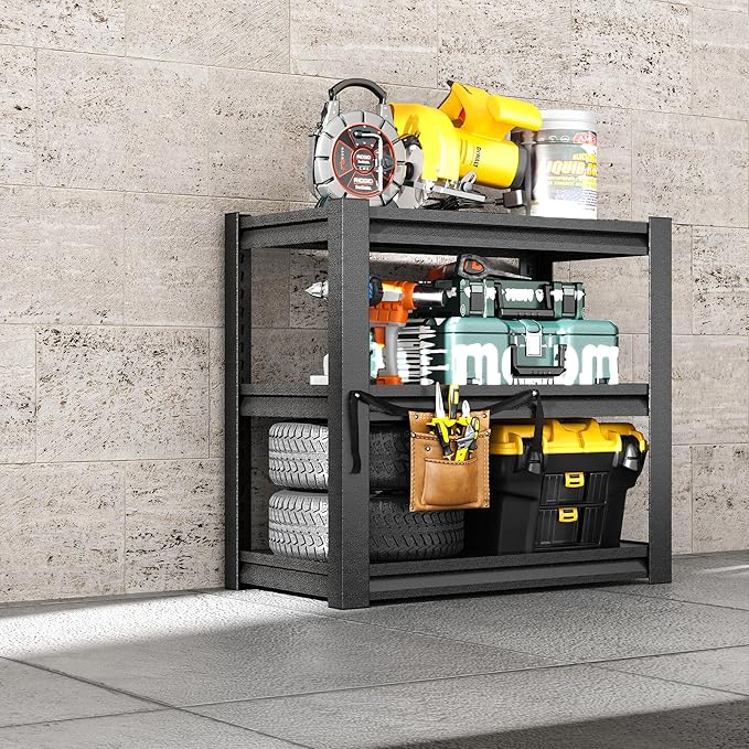 3-Tier Metal Shelf, Small Storage Shelves Heavy Duty Garage Shelving by EKJOfficials