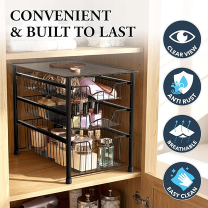 Simple Houseware Stackable 3 Tier Sliding Basket Organizer Drawer - Image 5