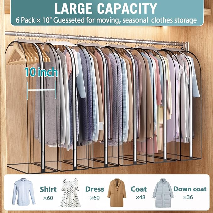 Liuoud Clear Garment Bags for Hanging Clothes10” Gusseted, Suit Bags for Closet - Image 2