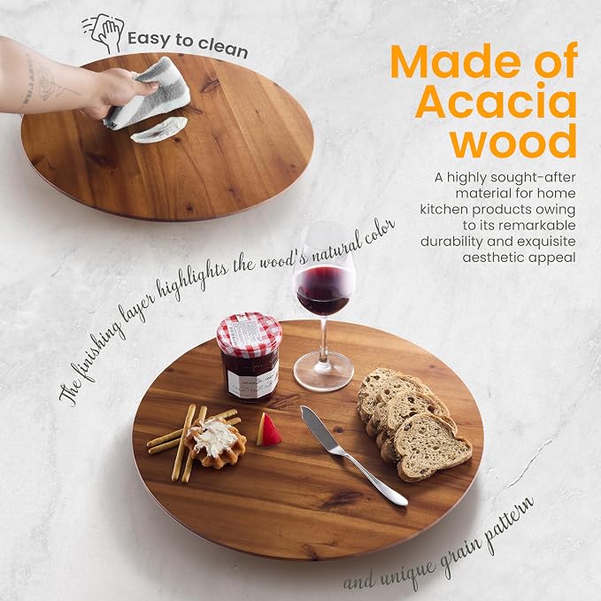 16" Acacia Wood Lazy Susan for Table Top - Image 4