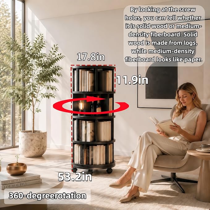 Solid Wood Rotating Round Bookshelf Towers - Image 6
