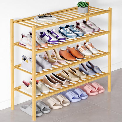 Smiry Bamboo Shoe Rack for Closet, 4 Tier Long Wooden Stackable Shoe Organizer by Smiry