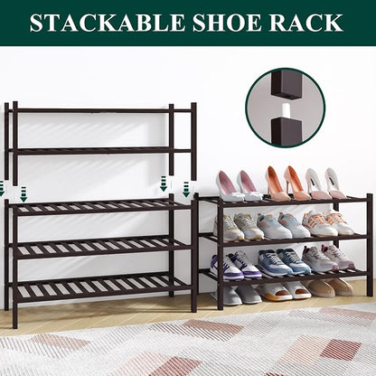 Smiry Bamboo Shoe Rack for Closet, 2 Tier Wooden Stackable Shoe Organizer - Image 4