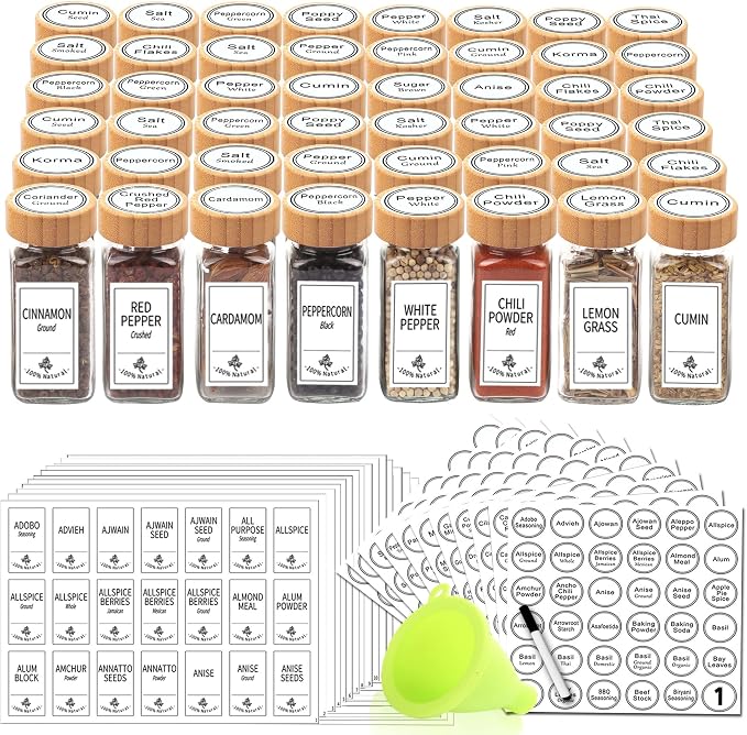 SWOMMOLY 48 Pcs Glass Spice Jars by SWOMMOLY