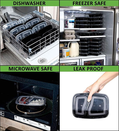 Meal Prep Container Reusable 2 Compartment - Image 2