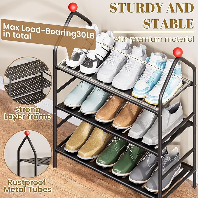 Shoe Rack, 3-Tier Shoe Organizer, Metal Storage Shelf, Shoe Rack - Image 5