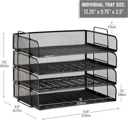 Mind Reader Stackable Paper Tray, Desktop Organizer, File Storage, Metal Mesh - Image 3
