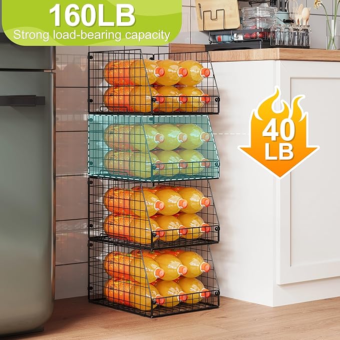 Jakyitvi 4 Pack XXL Stackable Wire Storage Basket, Extra Large Capacity Pantry - Image 3