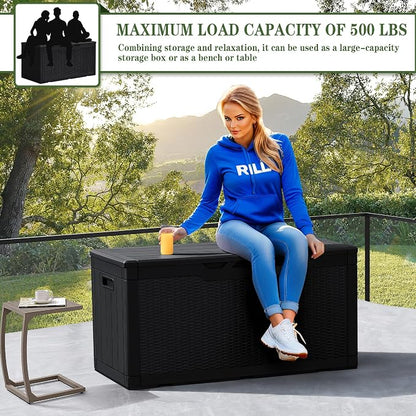 Greesum 100 Gallon Resin Deck Box Large Outdoor Storage, Imitation Rattan Weave - Image 4