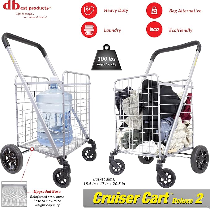 dbest Products Cruiser Cart Deluxe 2 Germ Guard Bundle Shopping Handle Grocery - Image 4