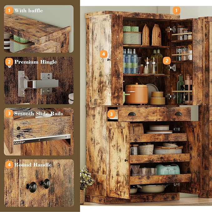 IRONCK Kitchen Pantry Cabinet 72" Height, Freestanding Cupboard - Image 9