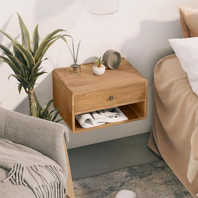 COZAYH Farmhouse Rubber Wood Floating Nightstand - Image 8