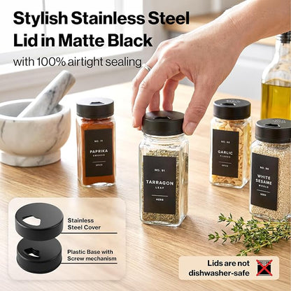 EDELHAUS Glass Spice Jars with Label and Black Rotating Lids Spice Containers - Image 6