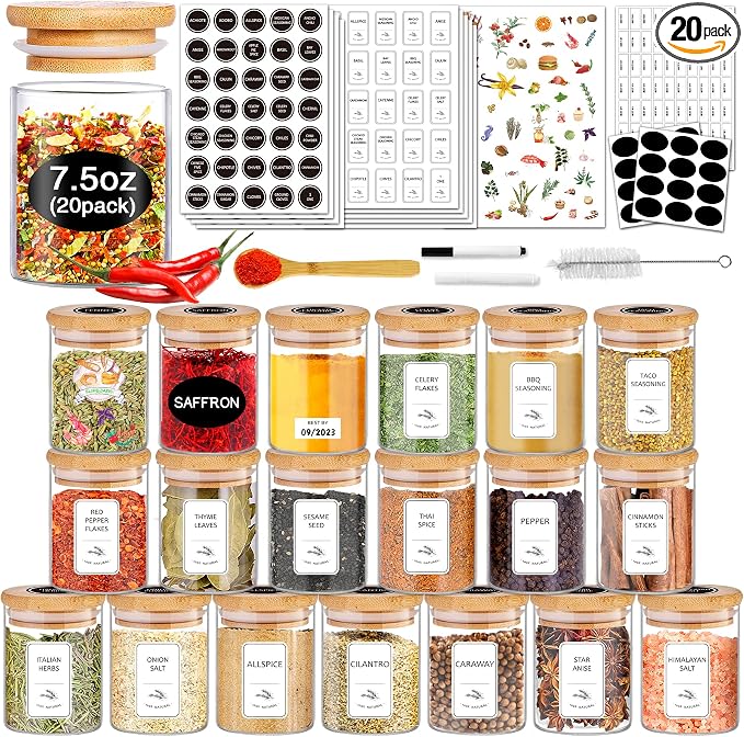 SLifeJars-Spice Jars with Label, 7.5 oz 20pcs Spice Containers Glass Jars with by LockinGoodnessSimplifyYou