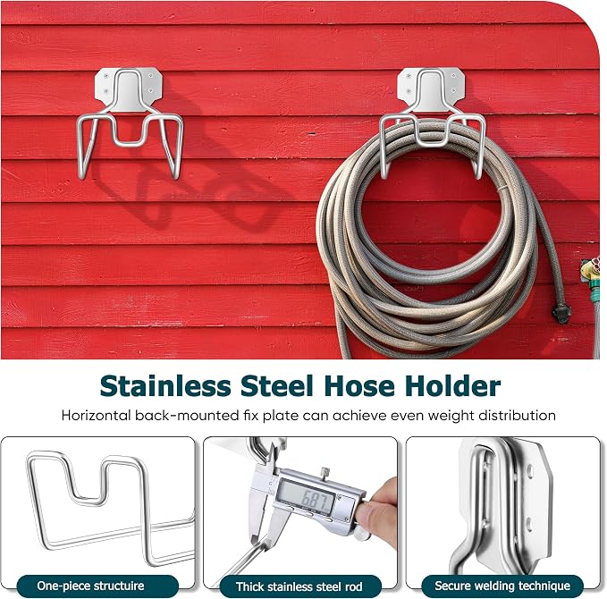 HaSteeL 18/0 Stainless Steel Garden Hose Holder Hook, Metal Wall Mount Hanger - Image 3