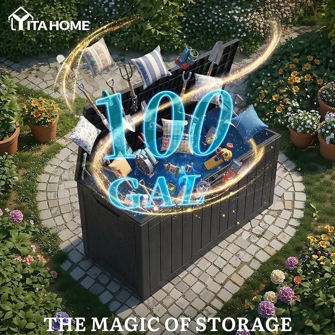 YITAHOME 100 Gallon Outdoor Storage Box, Large Water Resistant Resin Deck Box - Image 2