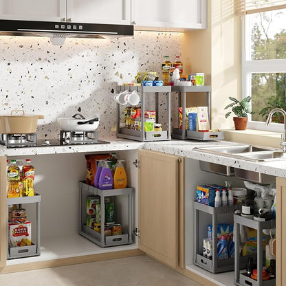 2PC Under Sink Organizer Rack 2 Tier Under Sliding Cabinet Basket Organizer - Image 4