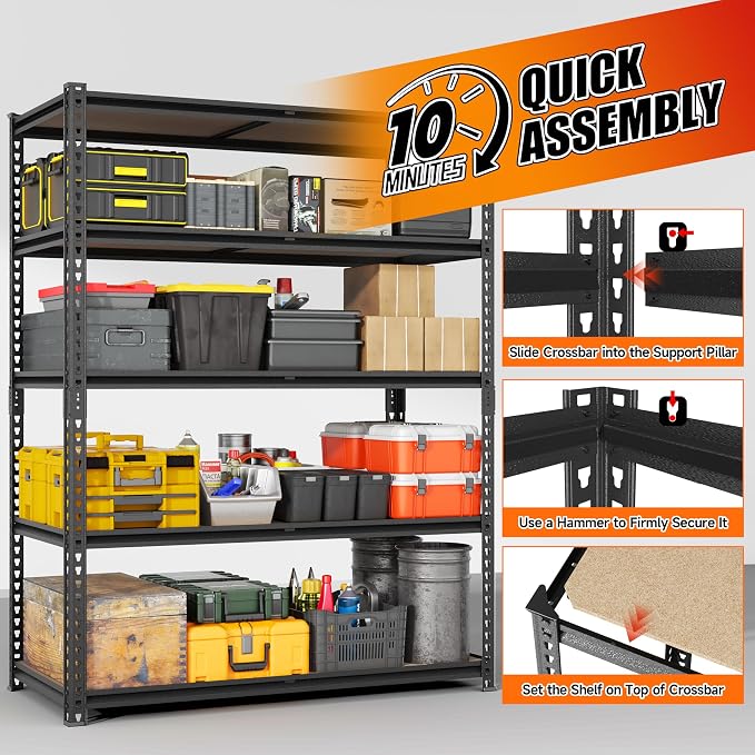 71.9" H 39.4" W Garage Shelving 3000lbs Garage Storage Shelves, Adjustable - Image 5