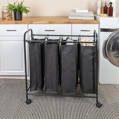 Household Essentials Rolling Laundry Sorter, 4 Bag Laundry Sorter Cart - Image 3