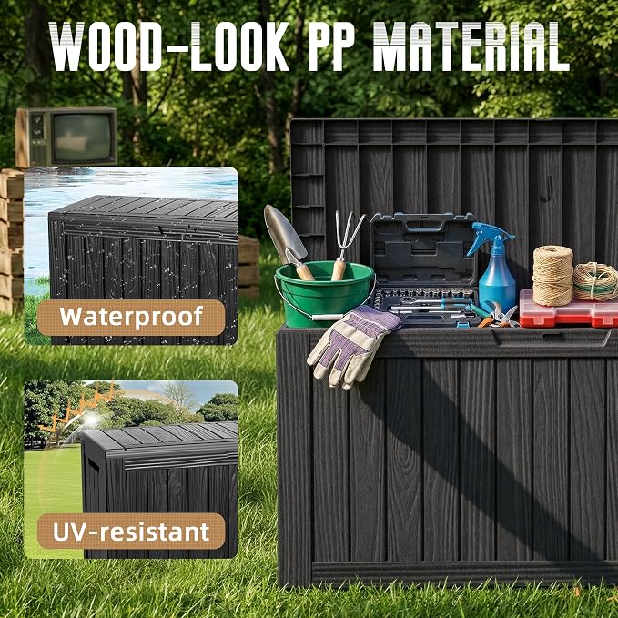 DRATO 90 Gallon Deck Boxes Outdoor Waterproof, Lockable Outside Storage Box - Image 6