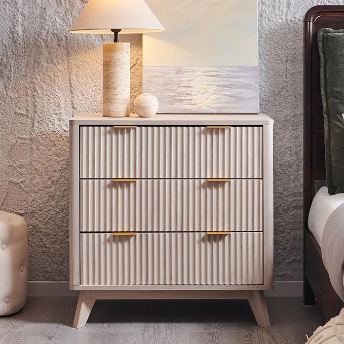T4TREAM Fluted 3 Drawers Nightstand, Oversized Extra Large Modern Side Table by T4TREAMFurniture