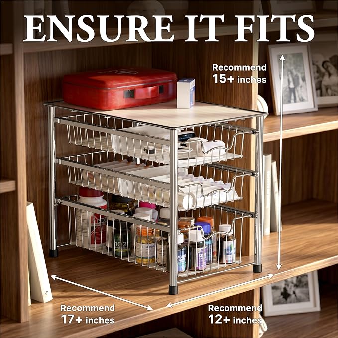 Simple Houseware Stackable 3 Tier Sliding Basket Organizer Drawer - Image 3