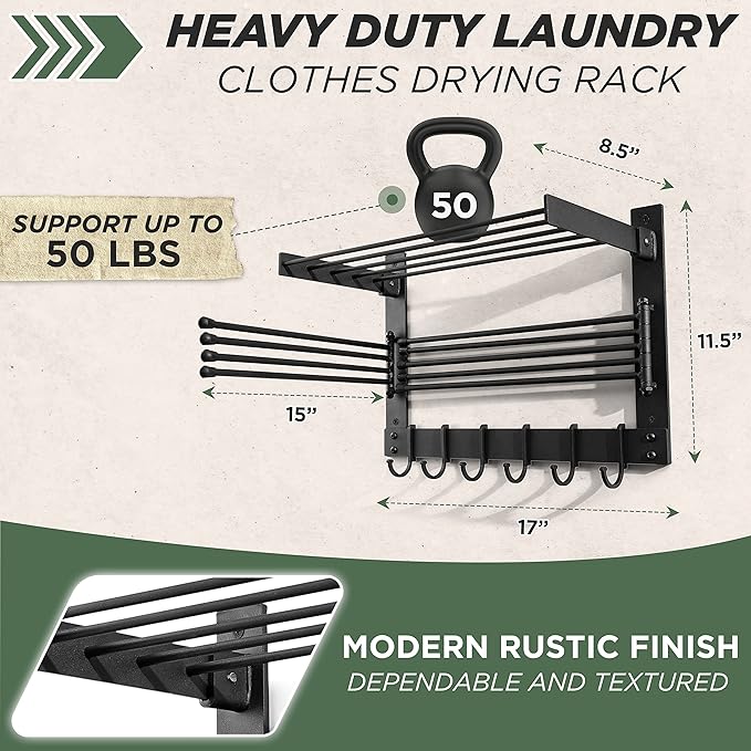 BATODA Wall-Mounted Steel Clothes Drying Rack - Image 3