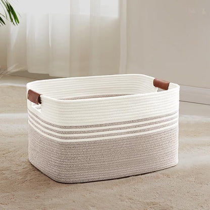60L Large Laundry Basket with Leather Handles by SunNewt
