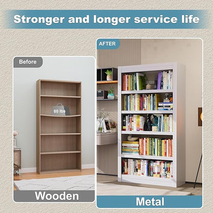 Bookshelf, 5-Tier Sturdy Bookcase, Adjustable Book Shelf, Large Capacity per - Image 6