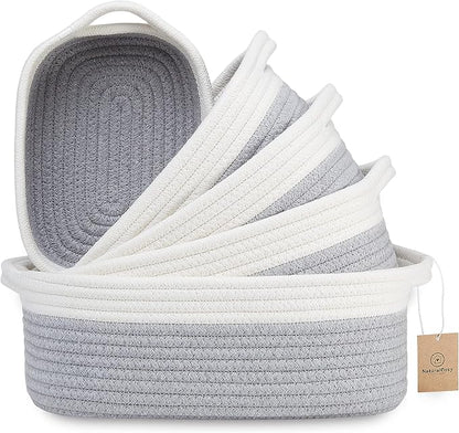 NaturalCozy 5-Piece Rectangle Storage Basket Set- Natural Cotton Rope Woven by NaturalCozy