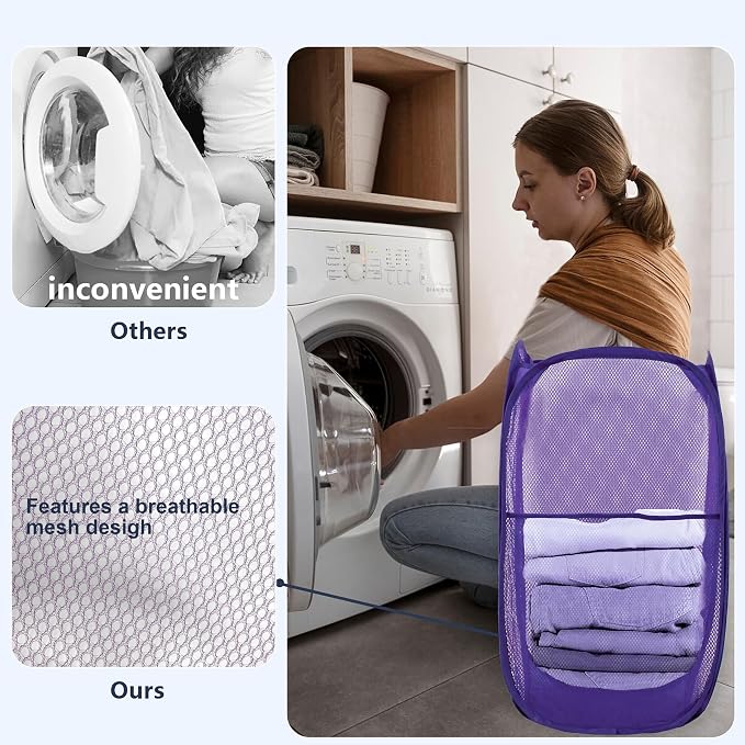 Pop Up Laundry Hamper, Mesh Laundry Basket Collapsible, Foldable Hamper - Image 5
