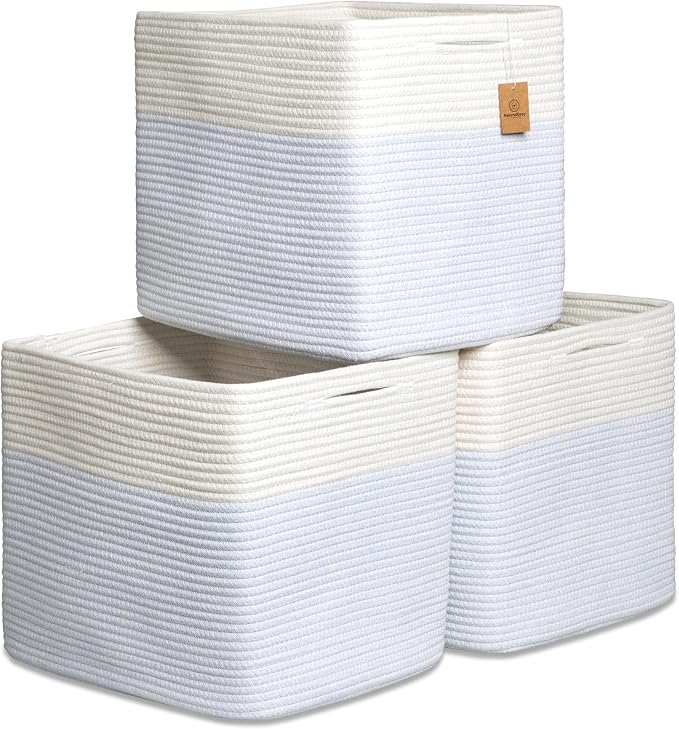 NaturalCozy 13x15x13 Kallax Storage Cubes Bins, 3 Pack | Cotton Rope Cube by NaturalCozy