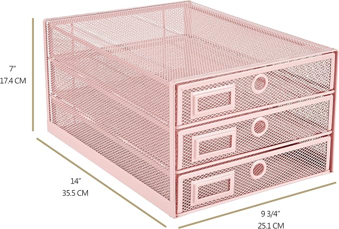 Annova Desk Organizer Wire Mesh 3 Tier Sliding Drawers Paper - Image 2
