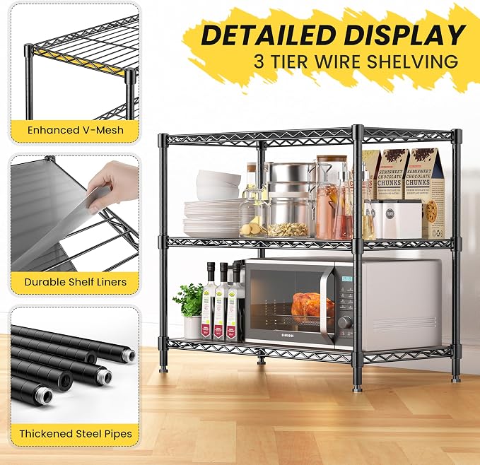3-Shelf Adjustable Storage Shelves Metal Shelving Unit Heavy Duty Wire Rack - Image 8
