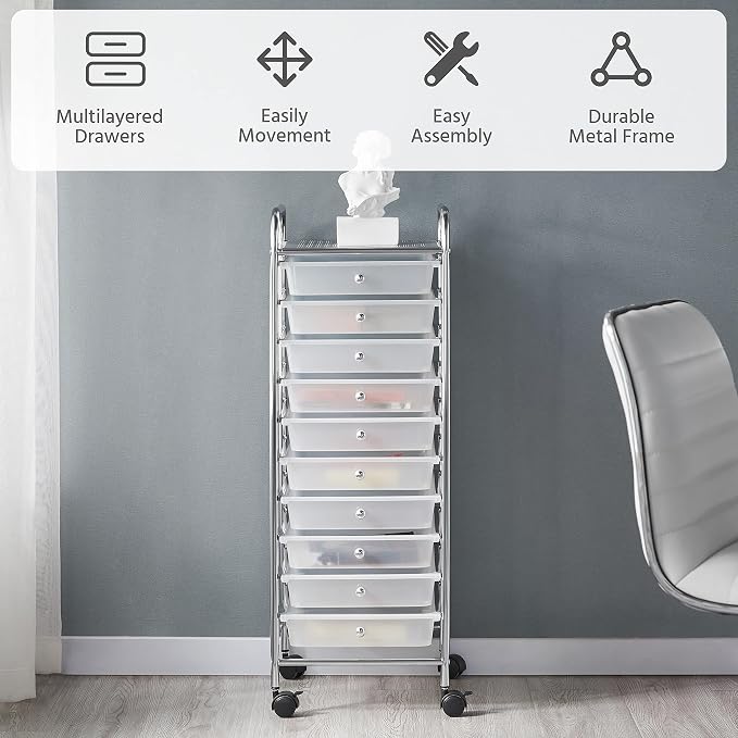 Yaheetech 10 Drawer Cart Rolling Plastic Storage Cart and Organizer - Image 6