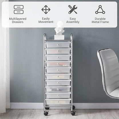 Yaheetech 10 Drawer Cart Rolling Plastic Storage Cart and Organizer - Image 6