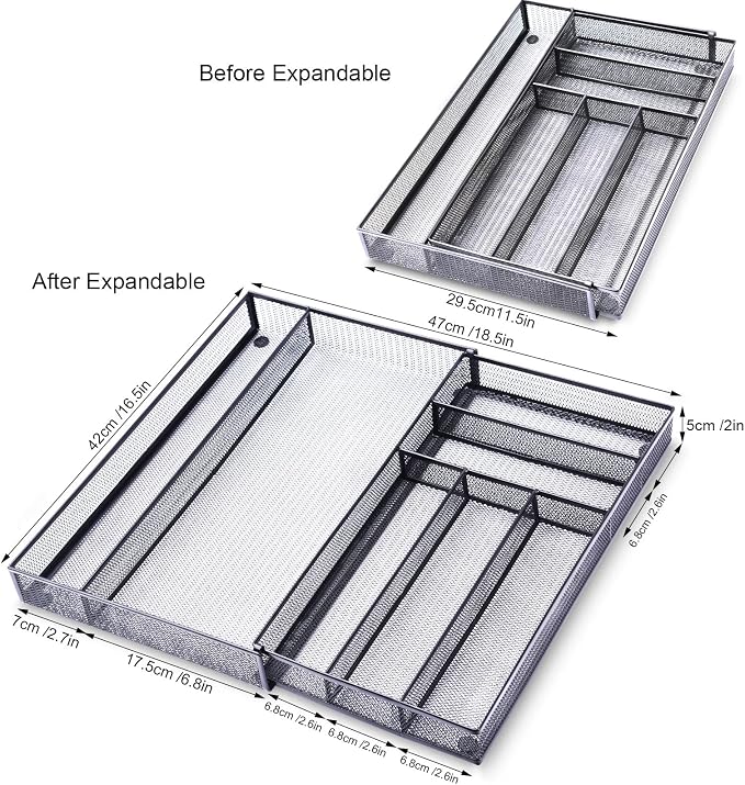 WuGeShop Expandable Office Desk Organizer, 7 compartments Mesh Desk Drawer - Image 7