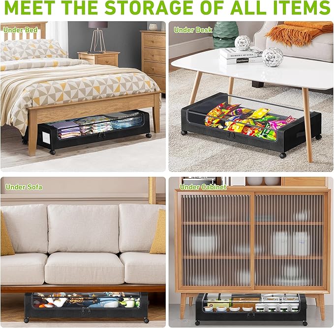 Tututry Under Bed Storage with Wheels, XXL 60L Under the Bed Storage Bins - Image 5