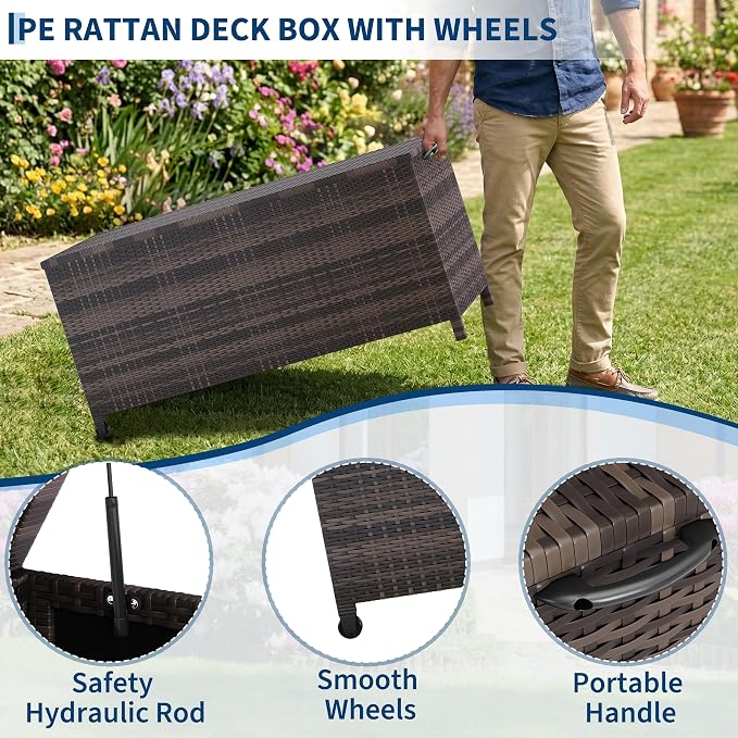 125 Gallon Large Deck Box Waterproof PE Rattan Outdoor Storage Box - Image 5